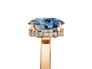 Hidden Halo Engagement Ring Setting for Fancy Blue Oval Center with Wide Flat Plain Band and Prong Head in Rose Gold
