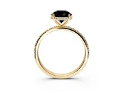 Hidden Halo Engagement Ring Setting for Fancy Black Round Cut Center with Pave Band and Prong Head in Yellow Gold