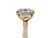 Solitaire Engagement Ring Setting for Asscher Cut Center with Fine Pave Band and Prong Head in Yellow Gold