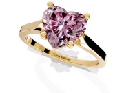 Solitaire Engagement Ring Setting for Fancy Pink Heart-Shaped Center with Tapered Shoulders and Prong Head in Yellow Gold