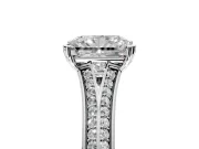 Solitaire Engagement Ring Setting for Radiant Cut Center with Pave Rail Split Shank and Prong Head in Platinum