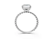 Solitaire Engagement Ring Setting for Asscher Cut Center with Plain Twisted Rope Band and Prong Head in White Gold