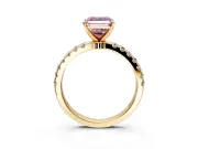 Open Basket Engagement Ring Setting for Fancy Pink Asscher Cut Center with Pave Band and Prong Head in Yellow Gold