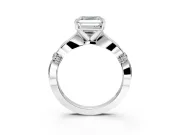 Solitaire Engagement Ring Setting for Asscher Cut Center with Carved Leaf Shoulders and Prong Head in Sterling Silver