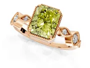 Vintage Station Engagement Ring Setting for Fancy Yellow Radiant Cut Center with Accents and Prong Head in Rose Gold