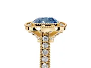 Halo Engagement Ring Setting for Fancy Blue Cushion Cut Center with Milgrain Pave Band and Bezel Head in Yellow Gold