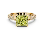 Solitaire Engagement Ring Setting for Fancy Yellow Princess Cut Center with Multi-Row Accents and Prong Head in Yellow Gold