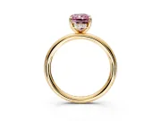 Hidden Halo Engagement Ring Setting for Fancy Pink Radiant Cut Center with Thin Rounded Band and Prong Head in Yellow Gold