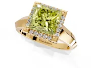 Halo Engagement Ring Setting for Fancy Yellow Princess Cut Center with Knife Ridge Cathedral Band and Prong Head in Yellow Gold