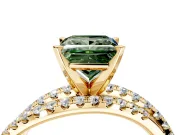 Solitaire Engagement Ring Setting for Fancy Green Princess Cut Center with Woven 3-Strand Pave Band and Prong Head in Yellow Gold
