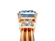 Solitaire Engagement Ring Setting for Fancy Blue Princess Cut Center with Grooved Bar Accent Band and Prong Head in Rose Gold