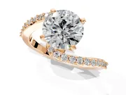 Solitaire Engagement Ring Setting for Round Cut Center with Pave Bypass Swirl Band and Prong Head in Rose Gold