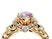 Solitaire Engagement Ring Setting for Fancy Pink Marquise Center with Filigree Band and Prong Head in Yellow Gold
