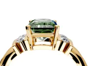 Solitaire Engagement Ring Setting for Fancy Green Radiant Cut Center with Grooved Bar Accent Band and Prong Head in Yellow Gold