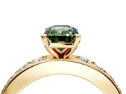 Solitaire Engagement Ring Setting for Fancy Green Emerald Cut Center with Channel-Set Accents and Prong Head in Yellow Gold