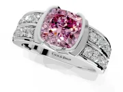 Bezel Engagement Ring Setting for Fancy Pink Cushion Cut Center with Wide Channel-Set Band and Bezel Head in Platinum
