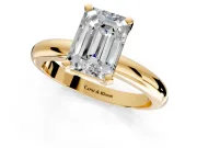 Solitaire Engagement Ring Setting for Emerald Cut Center with Wire Band and Prong Head in Yellow Gold