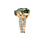 Solitaire Engagement Ring Setting for Fancy Green Heart-Shaped Center with Twisted Pave Split Shank and Prong Head in Yellow Gold
