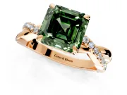 Solitaire Engagement Ring Setting for Fancy Green Asscher Cut Center with Half-Pave Crossover Band and Prong Head in Rose Gold