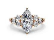 Cluster Engagement Ring Setting for Marquise Center with Round Cut Accent Frame and Prong Head in Rose Gold