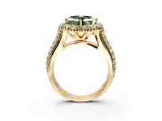 Large Accent Halo Engagement Ring Setting for Fancy Green Asscher Cut Center with Pave Split Shank and Prong Head in Yellow Gold