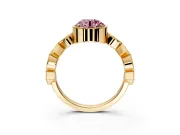 Milgrain Bezel Engagement Ring Setting for Fancy Pink Round Cut Center with Marquise Stations and Bezel Head in Yellow Gold