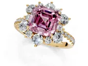 Floral Halo Engagement Ring Setting for Fancy Pink Asscher Cut Center with Pave Accents and Prong Head in Yellow Gold