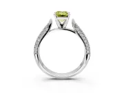 Solitaire Engagement Ring Setting for Fancy Yellow Emerald Cut Center with Multi-Row Accents and Prong Head in White Gold
