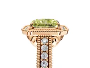 Milgrain Halo Engagement Ring Setting for Fancy Yellow Radiant Cut Center with Pave Band and Prong Head in Rose Gold