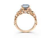 Solitaire Engagement Ring Setting for Fancy Blue Asscher Cut Center with Filigree Band and Prong Head in Rose Gold
