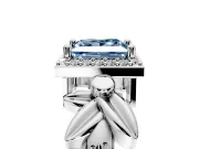 Halo Engagement Ring Setting for Fancy Blue Princess Cut Center with Floral Band and Prong Head in Platinum