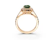 Double Halo Engagement Ring Setting for Fancy Green Radiant Cut Center with Narrow Pave Split Shank and Prong Head in Rose Gold