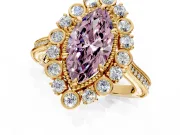 Milgrain Halo Engagement Ring Setting for Fancy Pink Marquise Center with Bezel Point Accents and Prong Head in Yellow Gold
