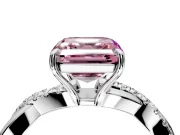 Crossover Engagement Ring Setting for Fancy Pink Asscher Cut Center with Pave and Plain Strands and Prong Head in White Gold