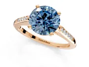 Solitaire Engagement Ring Setting for Fancy Blue Round Cut Center with Channel Accents and Prong Head in Rose Gold