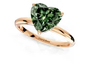 Hidden Halo Engagement Ring Setting for Fancy Green Heart-Shaped Center with Thin Round-Wire Band and Prong Head in Rose Gold