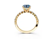 Solitaire Engagement Ring Setting for Fancy Blue Round Cut Center with Alternating Size Accents and Prong Head in Yellow Gold