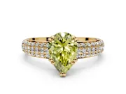Solitaire Engagement Ring Setting for Fancy Yellow Pear-Shaped Center with Multi-Row Pave Accents and Basket Head in Yellow Gold