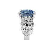 Cluster Engagement Ring Setting for Fancy Blue Cushion Cut Center with 2-Row Shoulder Clusters and Prong Head in Platinum