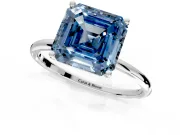 Solitaire Engagement Ring Setting for Fancy Blue Asscher Cut Center with Straight Thin Band and Prong Head in Platinum