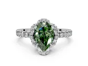 Halo Engagement Ring Setting for Fancy Green Pear-Shaped Center with Openwork Halo, Pave Band and Prong Head in Platinum