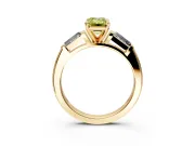 3 Stone Engagement Ring Setting for Fancy Yellow Emerald Cut Center with Tapered Baguettes, Plain Band and Prong Head in Yellow Gold