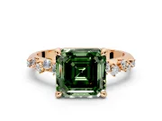Solitaire Engagement Ring Setting for Fancy Green Asscher Cut Center with Trailing Leaf Accent Band and Prong Head in Rose Gold