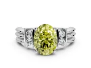 Solitaire Engagement Ring Setting for Fancy Yellow Oval Center with Grooved Bar Accent Band and Prong Head in Platinum
