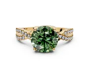 Solitaire Engagement Ring Setting for Fancy Green Round Cut Center with Narrow Twist Pave Band and Prong Head in Yellow Gold