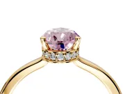 Hidden Halo Engagement Ring Setting for Fancy Pink Pear-Shaped Center with Wide Flat Plain Band and Prong Head in Yellow Gold