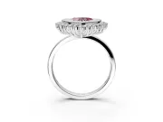 Halo Engagement Ring Setting for Fancy Pink Heart-Shaped Center with Milgrain Bezel Rim, Plain Band and Prong Head in White Gold