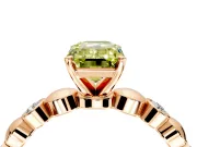 Solitaire Engagement Ring Setting for Fancy Yellow Emerald Cut Center with Beaded Bezel Station Band and Prong Head in Rose Gold