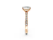 Solitaire Engagement Ring Setting for Radiant Cut Center with Round Cut Pave Band and Prong Head in Rose Gold