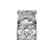 Pave Engagement Ring Setting for Emerald Cut Center with Curved Accent Rows, Openwork and Prong Head in Platinum